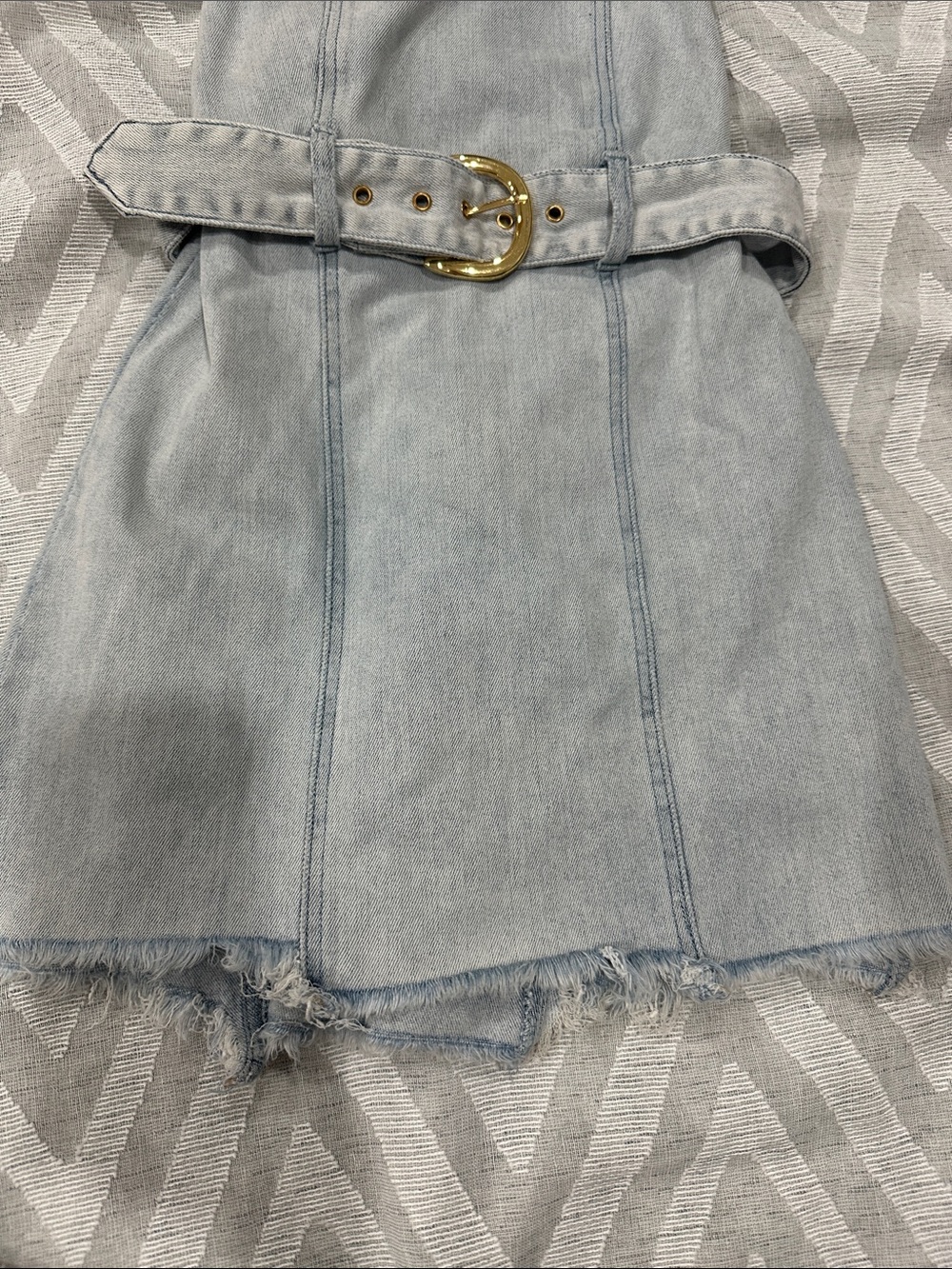 Show Me Your MuMu Light Blue Denim Halter Mini Dress with Gold Buckle - Picture 2 of 9